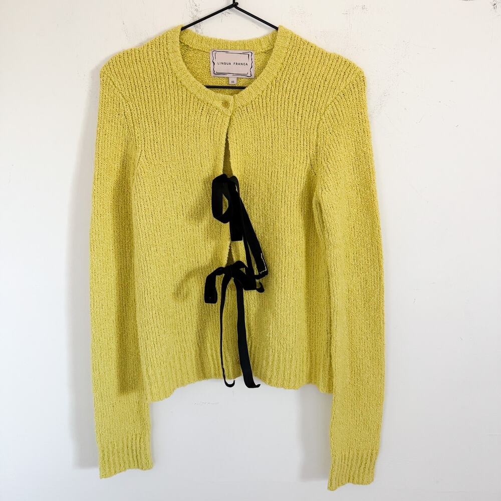 NEW Lingua Franca Green Willa Bow Cardigan XS - Picture 2 of 6